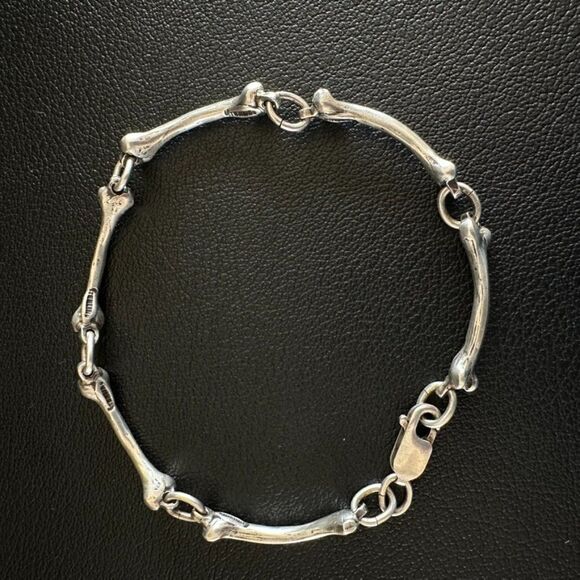 Sterling Silver 925 Bones Link Bracelet 8" - Picture 2 of 10